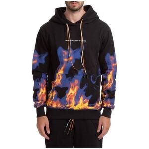 IHS Multi Flames All Over Hoodie‎ Sweater in Black Men’s Size XXS